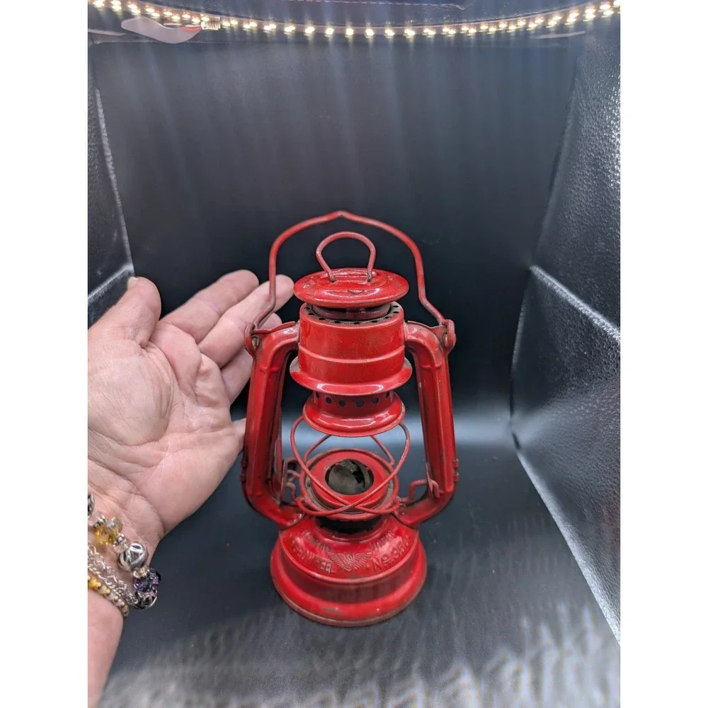 Vintage Winged Wheel No 350 Orange Metal Lantern Lamp Made Japan By Enesco